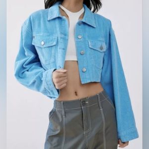 Urban Outfitters | Corduroy Cropped Long Sleeve Top Blue Small